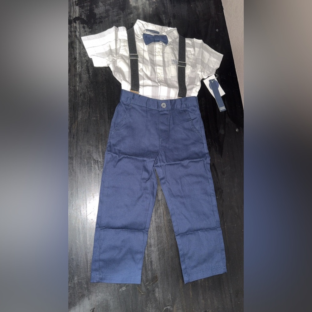 Tahari Toddler Boy Blue Bow Tie & Suspender Set 3T